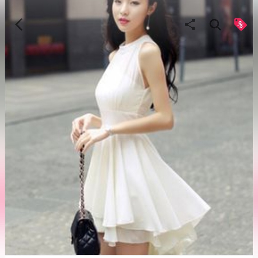 RJStyle Halterneck High Low Hem dress in White